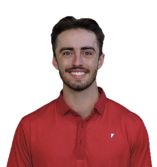 Blake Cody smiling in a red polo.